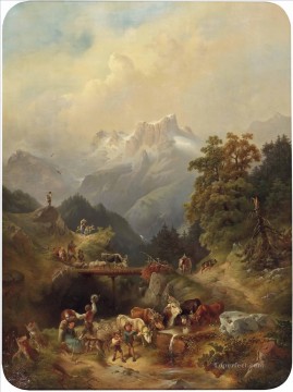 Ganado Vaca Toro Painting - Rudolf Swoboda lmabtrieb im Hochgebirge toros